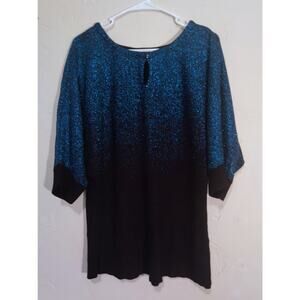 NY Collection Sparkly Blue and Black Ombre Sweater